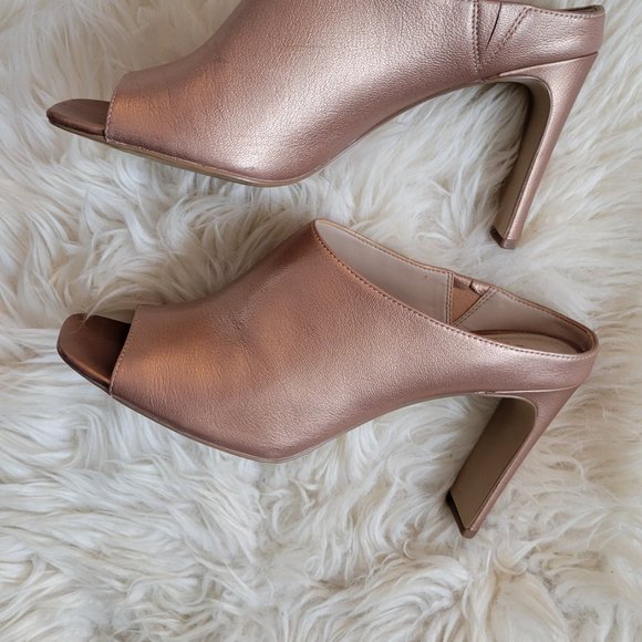 Charles x Charles David Goldie Peep-Toe Mule Genuine Rose Gold Leather Size 8.5 - Picture 4 of 5